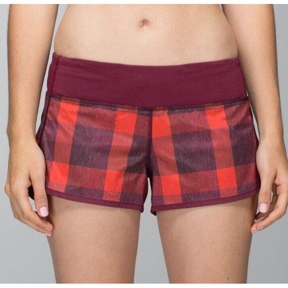 Lululemon Size 10 Speed‎ Short With Liner Womens Yama Check Flaming Tomato Red - Picture 1 of 16